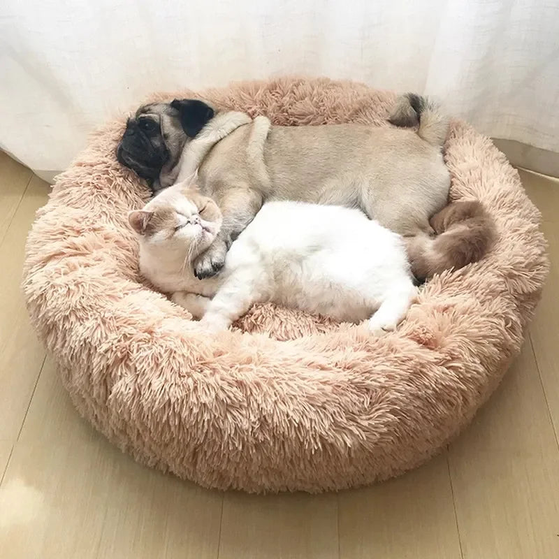 50-90cm Round Pet Bed for Large Dog Bed Super Soft Cat Bed Long Plush Dog House for Medium Dog House Winter Warm Sleeping