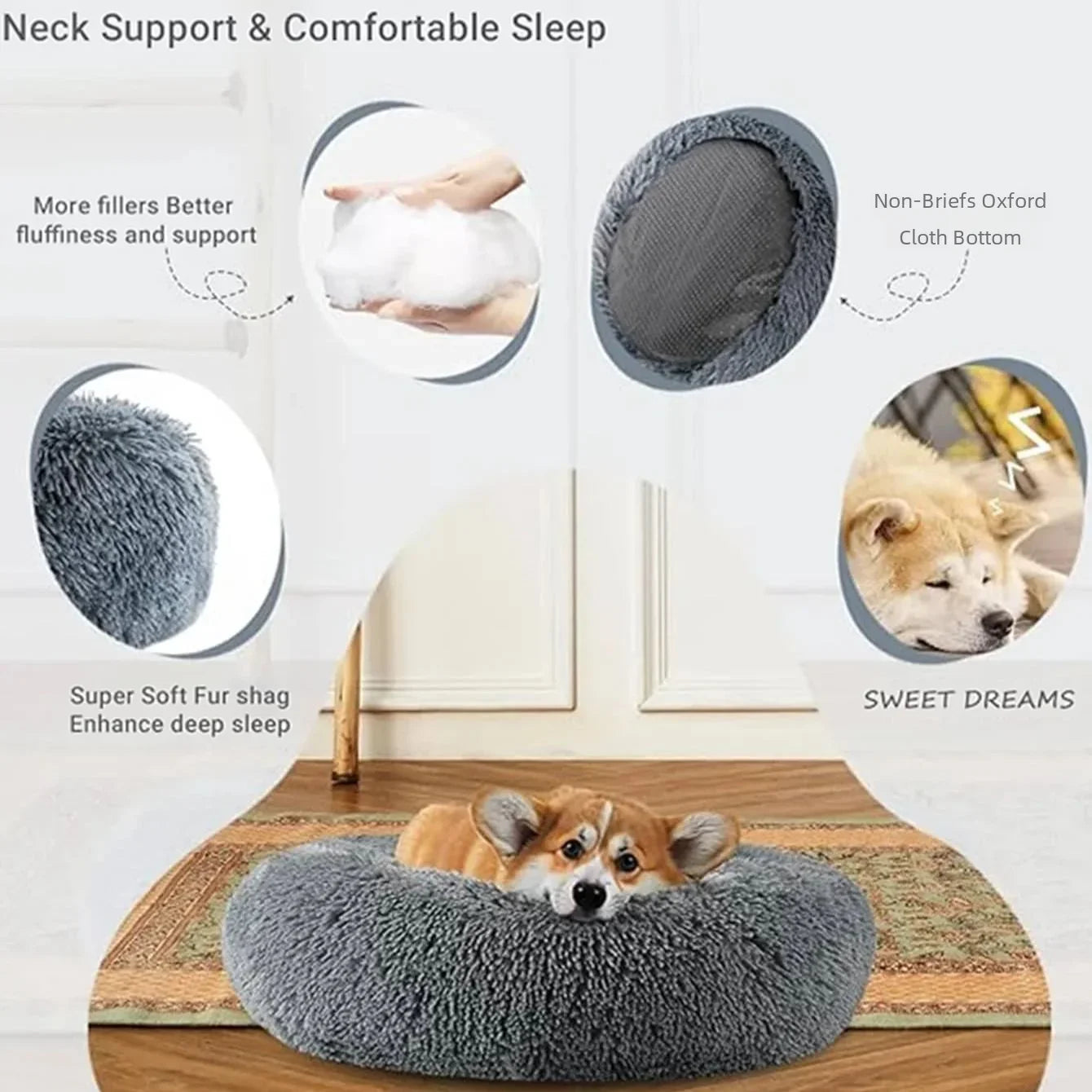 50-90cm Round Pet Bed for Large Dog Bed Super Soft Cat Bed Long Plush Dog House for Medium Dog House Winter Warm Sleeping