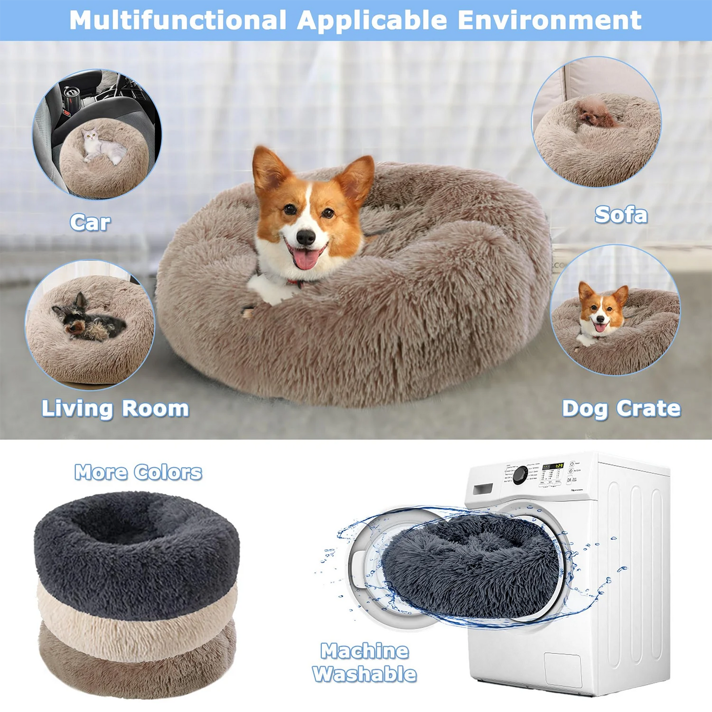 50-90cm Round Pet Bed for Large Dog Bed Super Soft Cat Bed Long Plush Dog House for Medium Dog House Winter Warm Sleeping
